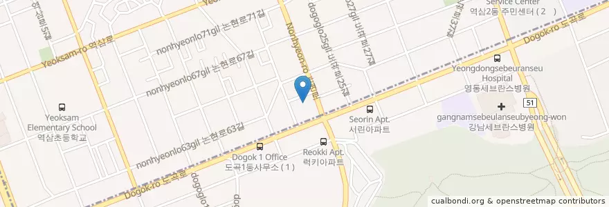 Mapa de ubicacion de 라임치과 en 大韓民国, ソウル, 江南区, 駅三洞.