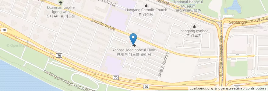 Mapa de ubicacion de 연세 메디노블 클리닉 en Südkorea, Seoul, 용산구, 이촌1동.