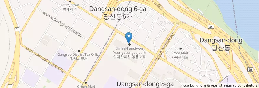 Mapa de ubicacion de 일맥한의원 영등포점 en Республика Корея, Сеул, 영등포구, 당산2동.