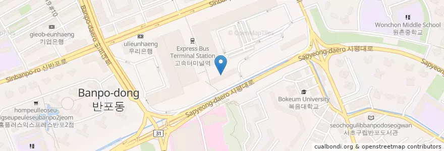 Mapa de ubicacion de 함소아한의원 서초점 en 대한민국, 서울, 서초구, 반포동, 반포4동.