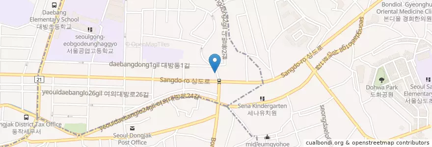 Mapa de ubicacion de 제이스타피부과의원 en 대한민국, 서울, 동작구.