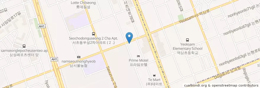Mapa de ubicacion de 지앤미치과 강남점 en 大韓民国, ソウル, 瑞草区, 서초동, 서초2동.