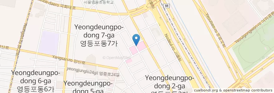 Mapa de ubicacion de 한림대학교의료원 한강성심병원 en 대한민국, 서울, 영등포구, 영등포동.