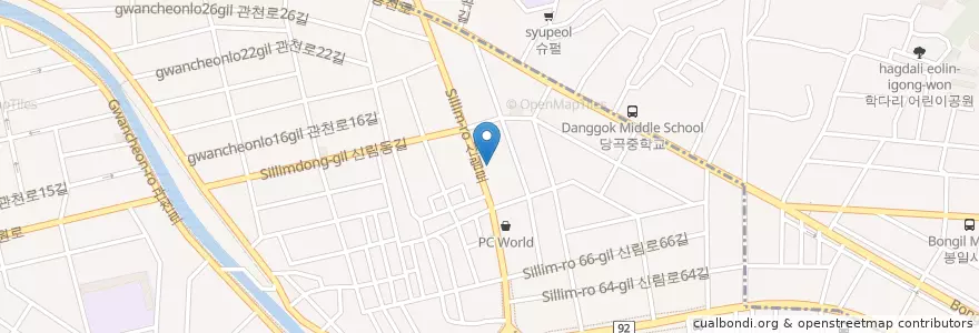 Mapa de ubicacion de 함초롬피부과 en Corea Del Sud, Seul, 신림동.