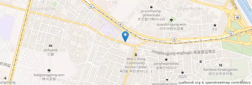 Mapa de ubicacion de 목동모아치과의원 en Korea Selatan, 서울, 양천구, 목2동.