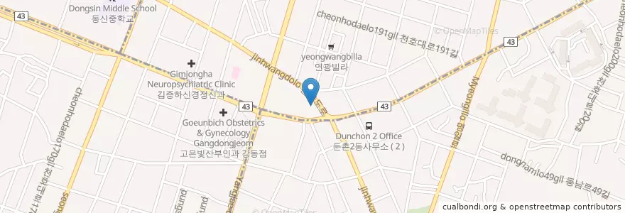 Mapa de ubicacion de Yang Hospital en South Korea, Seoul, Gangdong-Gu, Dunchon-Dong, Dunchon 2(I)-Dong.