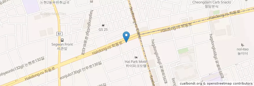 Mapa de ubicacion de 서울예지치과 en Coreia Do Sul, Seul, 강남구, 논현동, 논현2동.