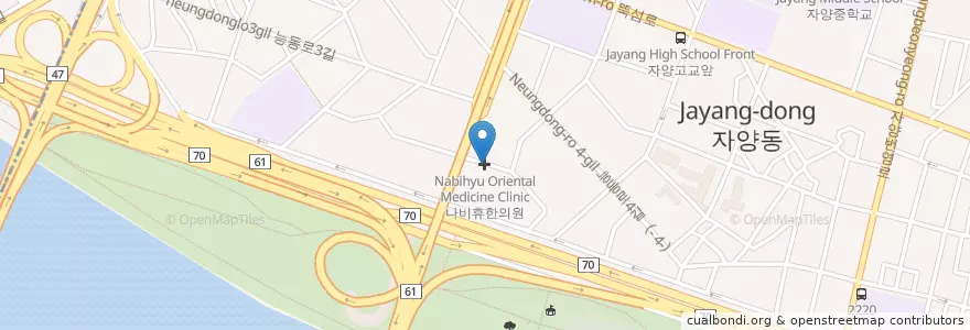 Mapa de ubicacion de 나비휴한의원 en 대한민국, 서울, 광진구, 자양3동.