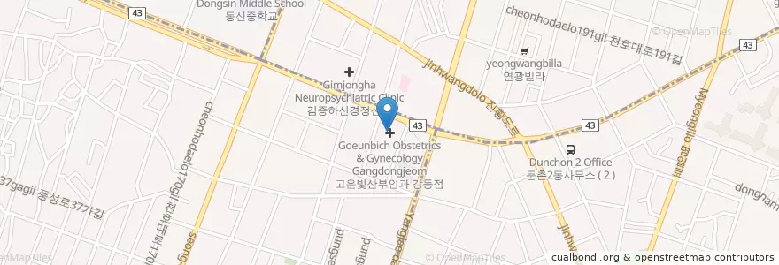Mapa de ubicacion de 고은빛산부인과 강동점 en Республика Корея, Сеул, 강동구, 성내동, 성내3동.