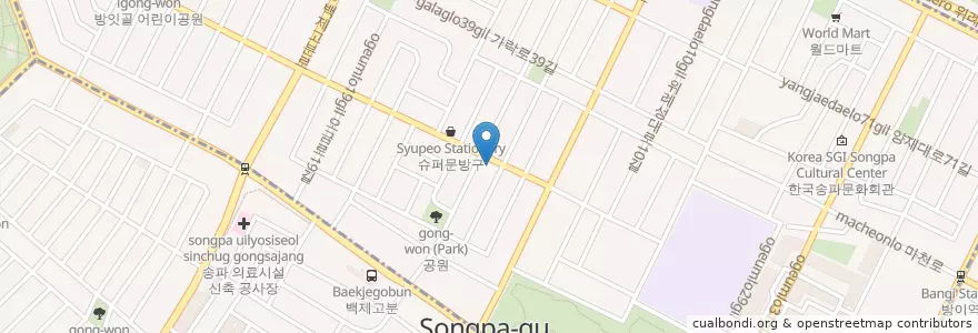 Mapa de ubicacion de 삼성미치과의원 en Corea Del Sud, Seul, 송파구, 방이2동.