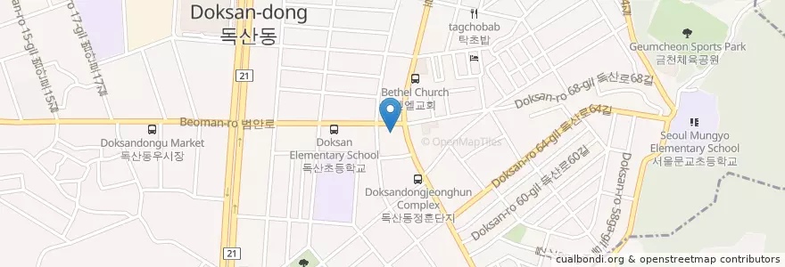 Mapa de ubicacion de 정정균치과 en 대한민국, 서울, 금천구, 독산2동.