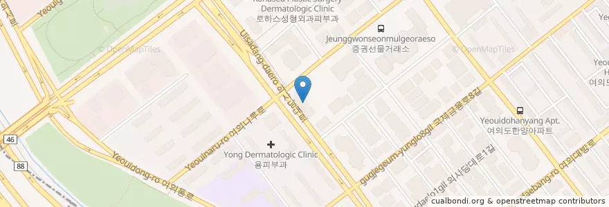 Mapa de ubicacion de 닥터킴이비인후과 en 韩国/南韓, 首尔, 永登浦區, 여의동.
