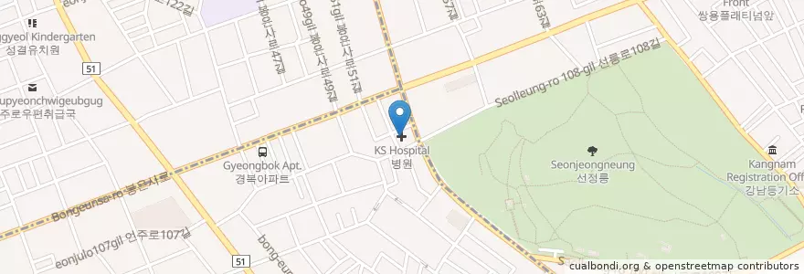 Mapa de ubicacion de KS병원 en Coreia Do Sul, Seul, 강남구, 역삼동, 역삼1동.