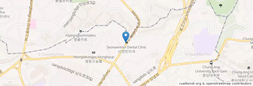 Mapa de ubicacion de 선앤민치과 en Korea Selatan, 서울, 동작구, 상도2동.