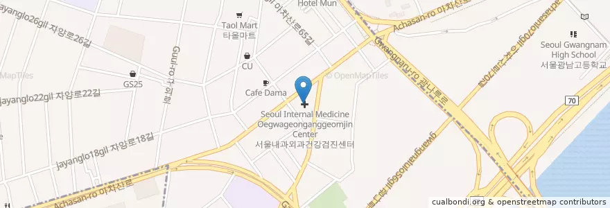 Mapa de ubicacion de 서울내과외과건강검진센터 en Corea Del Sud, Seul, 광진구, 구의3동.