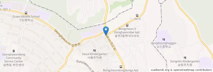 Mapa de ubicacion de 연세열린치과 en كوريا الجنوبية, سول, 관악구, 성현동, 청림동.