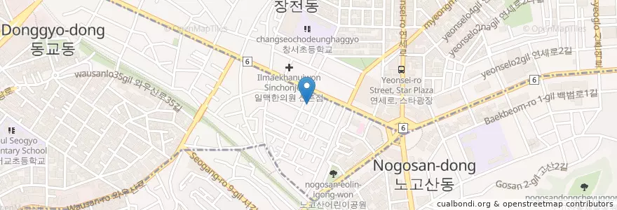 Mapa de ubicacion de 지앤미치과 신촌점 en Südkorea, Seoul, 마포구, 서교동.