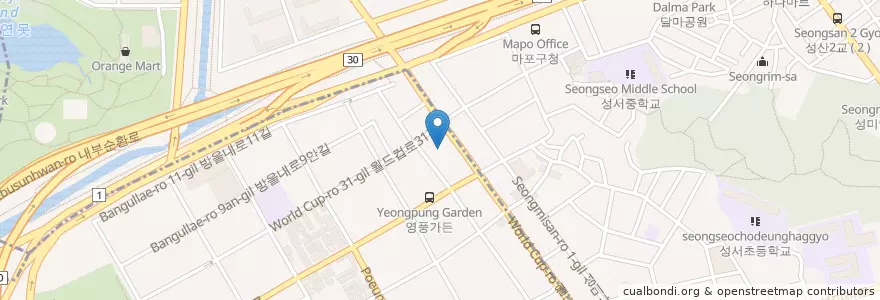 Mapa de ubicacion de 생명마루한의원 마포점 en Corée Du Sud, Séoul, 마포구, 망원2동.