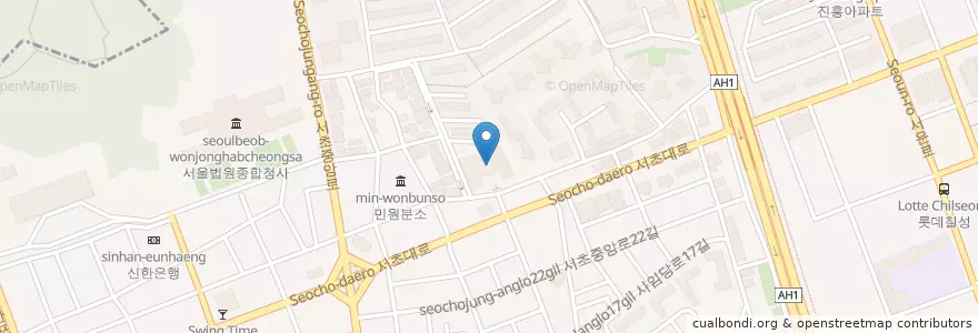 Mapa de ubicacion de 좋은얼굴치과 en Corea Del Sur, Seúl, 서초구, 서초동, 서초4동.