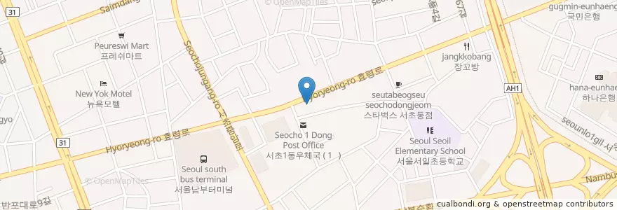 Mapa de ubicacion de 베네치아치과 en 대한민국, 서울, 서초구, 서초1동, 서초동.