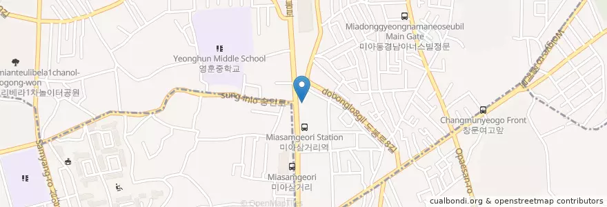 Mapa de ubicacion de 건강샘에이스치과 en 大韓民国, ソウル, 江北区, 城北区, 송중동.
