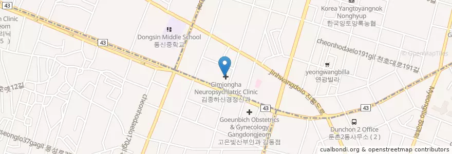 Mapa de ubicacion de 김종하신경정신과 en 大韓民国, ソウル, 江東区.