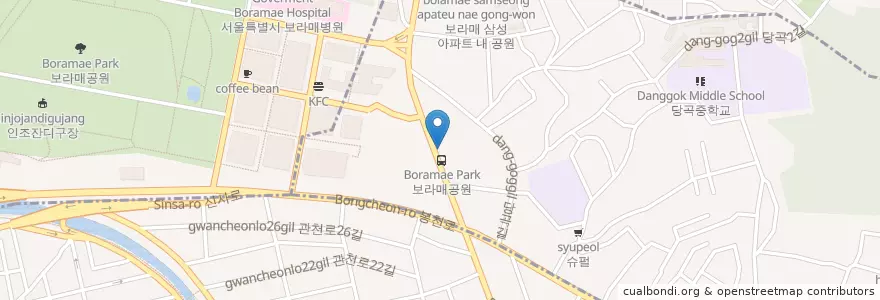 Mapa de ubicacion de 비비한의원 en Güney Kore, Seul, 동작구, 보라매동.