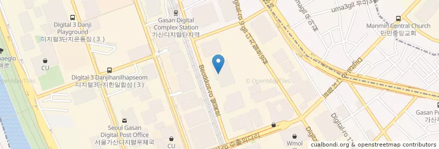 Mapa de ubicacion de 더블유치과 en 대한민국, 서울, 금천구, 가산동.