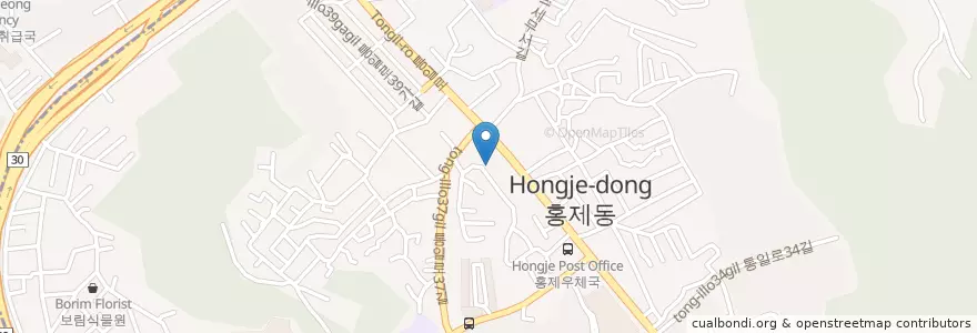 Mapa de ubicacion de 리뉴미피부과 홍제점 en 대한민국, 서울, 서대문구, 홍제1동.