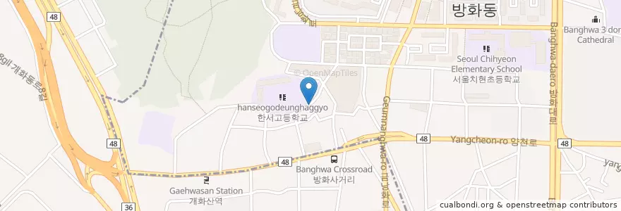 Mapa de ubicacion de 봄날효요양병원 en Südkorea, Seoul, 강서구, 방화3동, 방화2동, 방화1동.