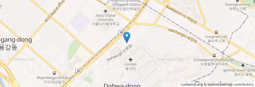 Mapa de ubicacion de 키즈앤드림치과 en Corea Del Sud, Seul, 마포구, 도화동.