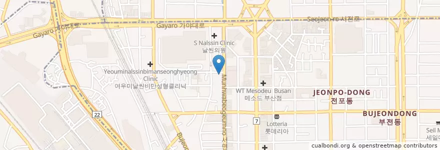 Mapa de ubicacion de 메디스치과 en Güney Kore, Busan, 부산진구, 부전동.