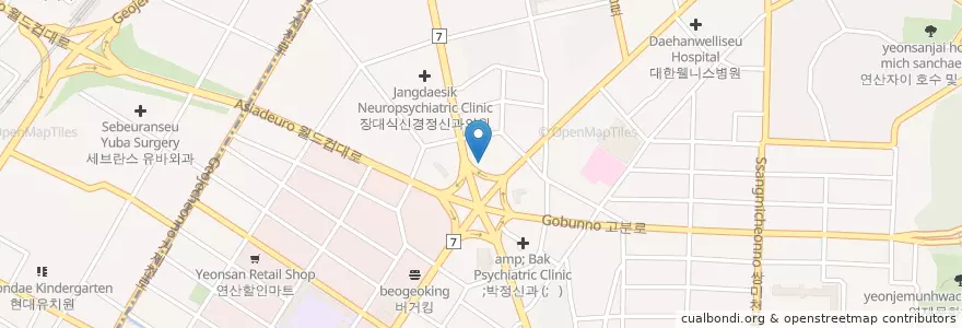 Mapa de ubicacion de 뉴욕치과 부산점 en Corée Du Sud, Busan, 연제구, 거제동, 연산동.