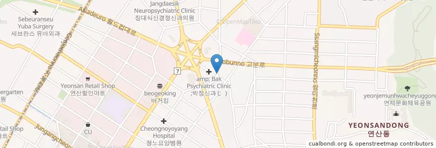 Mapa de ubicacion de 미소여성병원 en Coreia Do Sul, Busan, 연제구, 연산동.