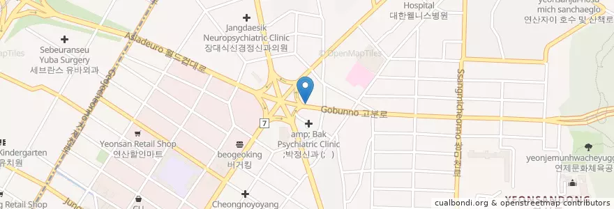 Mapa de ubicacion de 스타미피부과 en Coreia Do Sul, Busan, 연제구, 연산동.