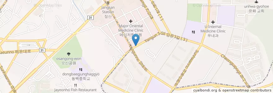 Mapa de ubicacion de 클인한의원 en Corea Del Sud, Busan, 해운대구, 좌동, 중동.