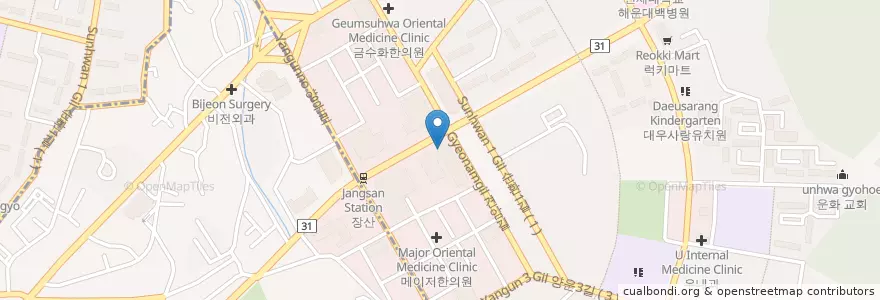 Mapa de ubicacion de 코비한의원 해운대점 en Zuid-Korea, Busan, 해운대구, 좌동, 중동.