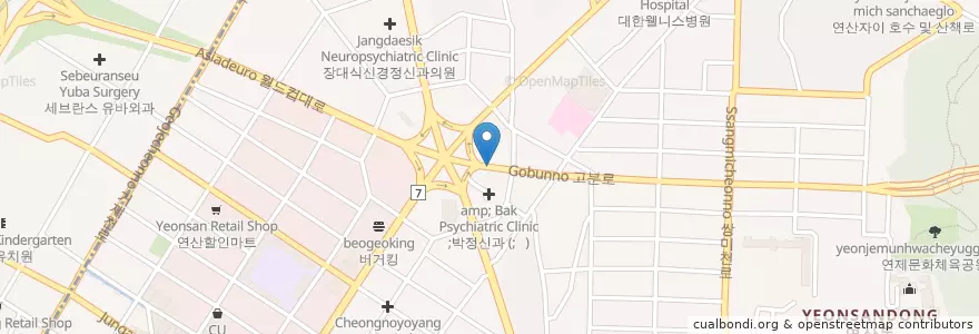 Mapa de ubicacion de 램브란트치과 en Coreia Do Sul, Busan, 연제구, 연산동.