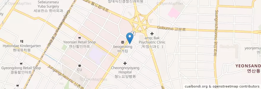 Mapa de ubicacion de 체담한방병원 en كوريا الجنوبية, بسان, 연제구, 연산동.