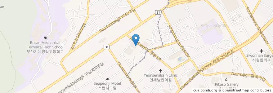Mapa de ubicacion de 웰컴치과 해운대점 en 대한민국, 부산, 해운대구.