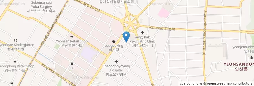 Mapa de ubicacion de 화이트스토리치과 en Coreia Do Sul, Busan, 연제구, 연산동.