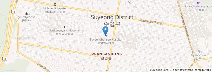 Mapa de ubicacion de 수영한서병원 en 대한민국, 부산, 수영구, 광안동.