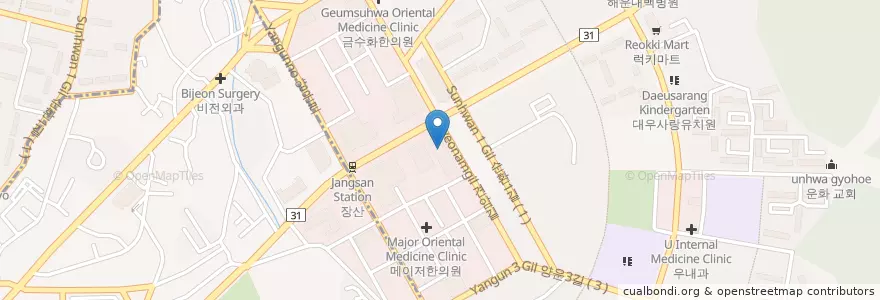 Mapa de ubicacion de 박달나무한의원 부산해운대점 en Corea Del Sud, Busan, 해운대구, 좌동, 중동.