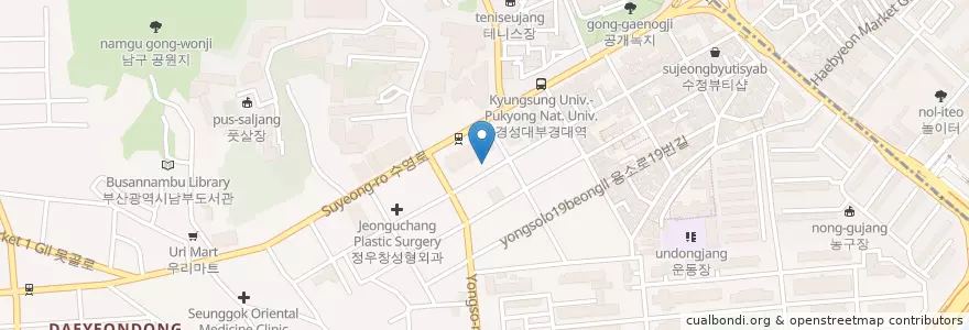 Mapa de ubicacion de 킴스피부과 대연점 en Corée Du Sud, Busan, 남구, 대연동.