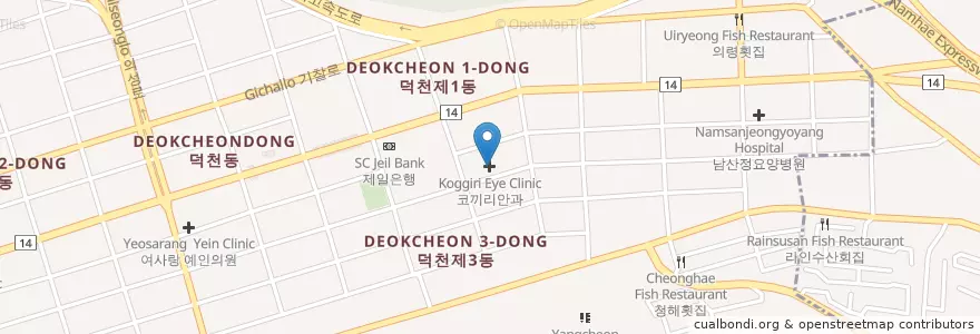 Mapa de ubicacion de 코끼리안과 en 대한민국, 부산, 북구, 덕천동.