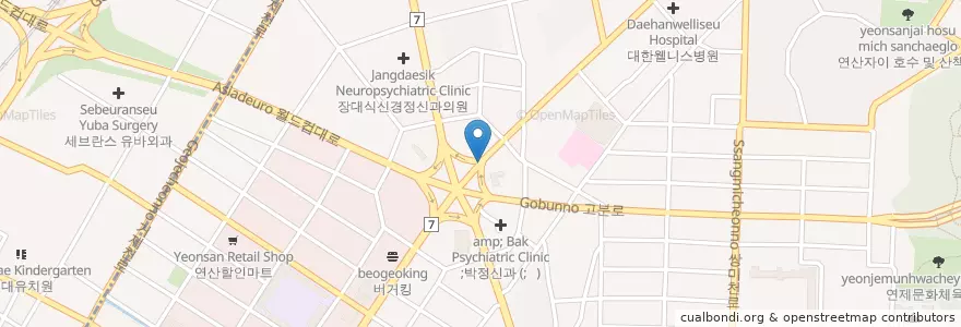 Mapa de ubicacion de 박윤하비뇨기과의원 en Zuid-Korea, Busan, 연제구, 거제동, 연산동.