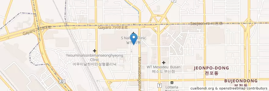 Mapa de ubicacion de 프리티아성형외과 en Coreia Do Sul, Busan, 부산진구, 부전동.