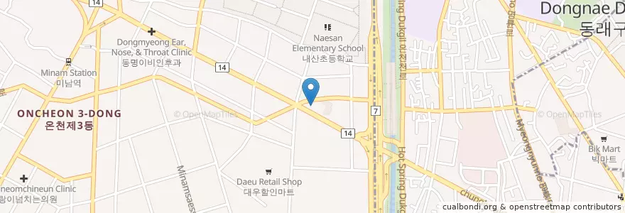 Mapa de ubicacion de 어린이치과 오즈 en Güney Kore, Busan, 동래구, 온천동.