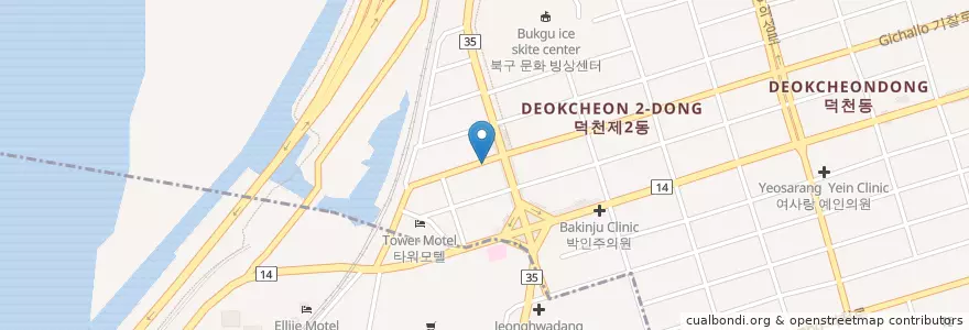 Mapa de ubicacion de Miraero Hospital en South Korea, Busan, Buk-Gu, Deokcheon-Dong.
