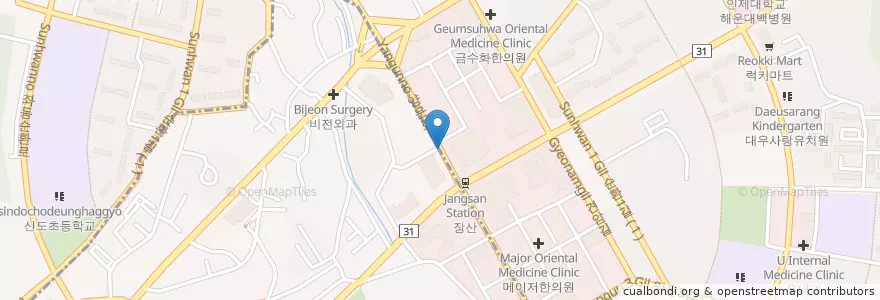 Mapa de ubicacion de Sindonghun Oriental Medicine Clinic en South Korea, Busan, Haeundae-Gu, Jwa-Dong, Jung-Dong.